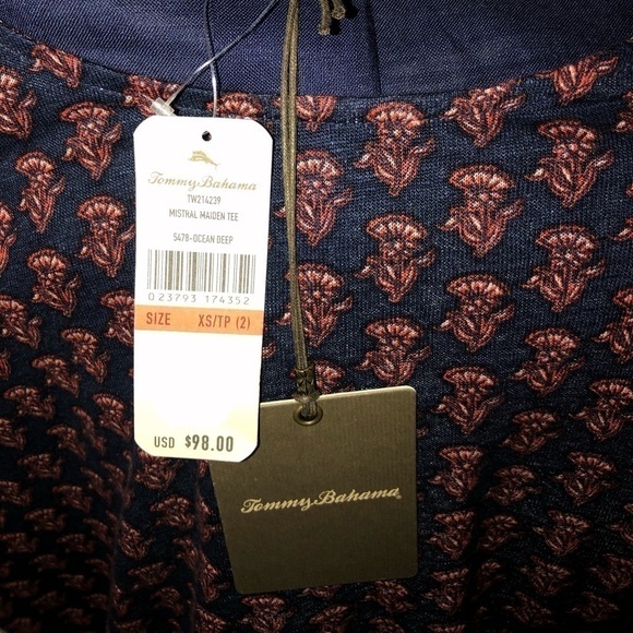 Tommy Bahama Navy Print Top - Picture 2 of 7